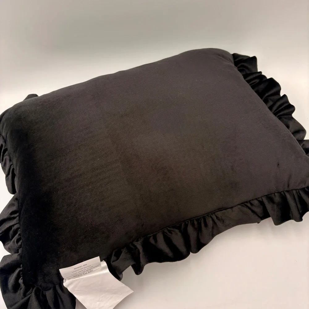 Sleep Pretty Stay Spooky Boo La La Black Velvet Ruffle Pillow 14x20 Halloween